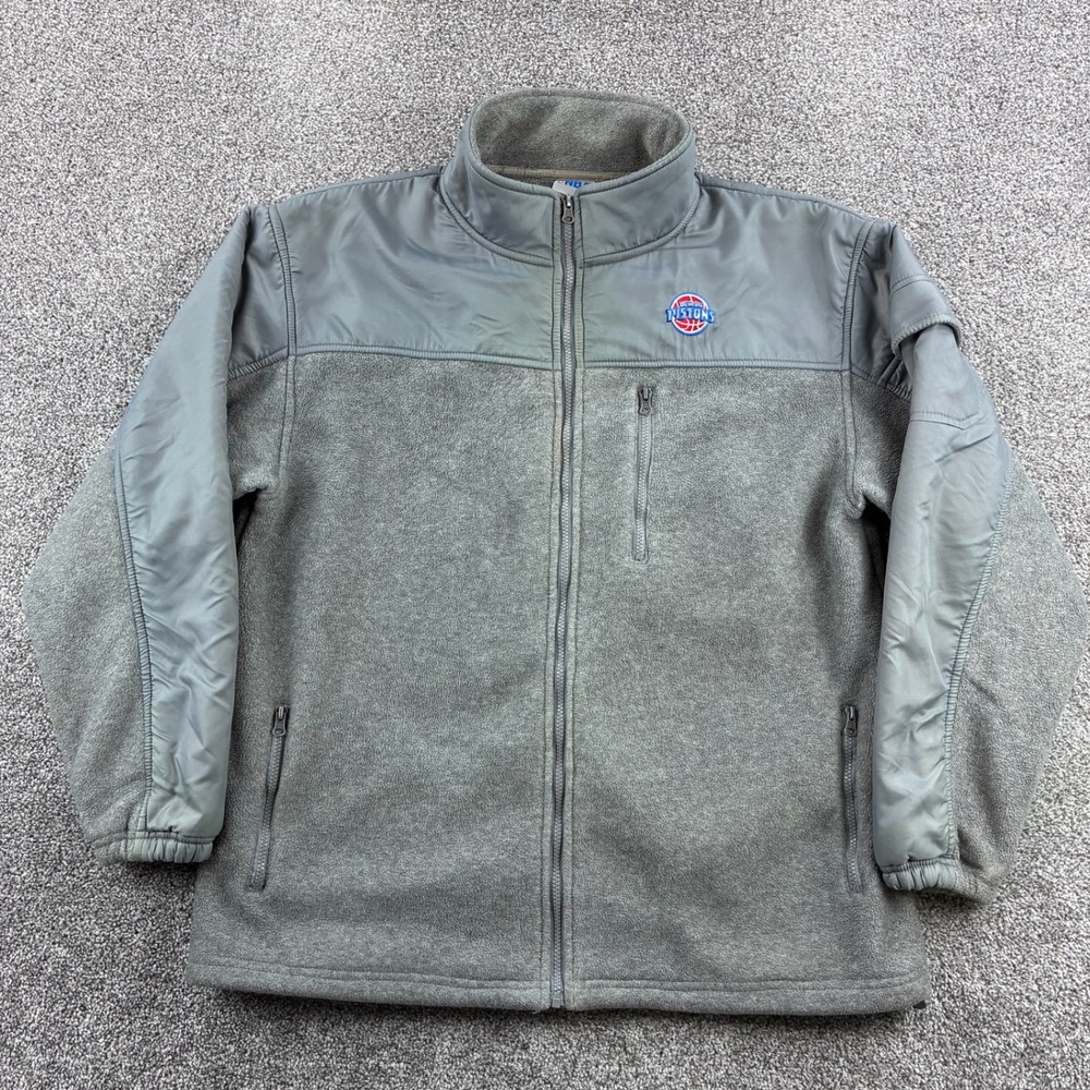 Vintage Detroit Pistons Fleece Jacket Mens XL Gray Full Zip NBA Basketball